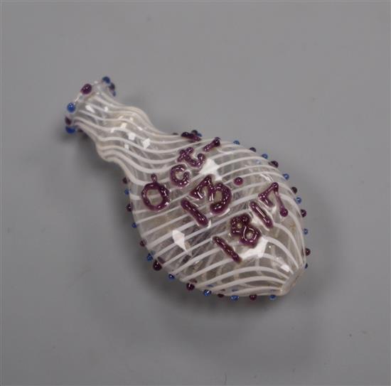 A George III Nailsea type scent bottle, dated 1817 height 5cm
